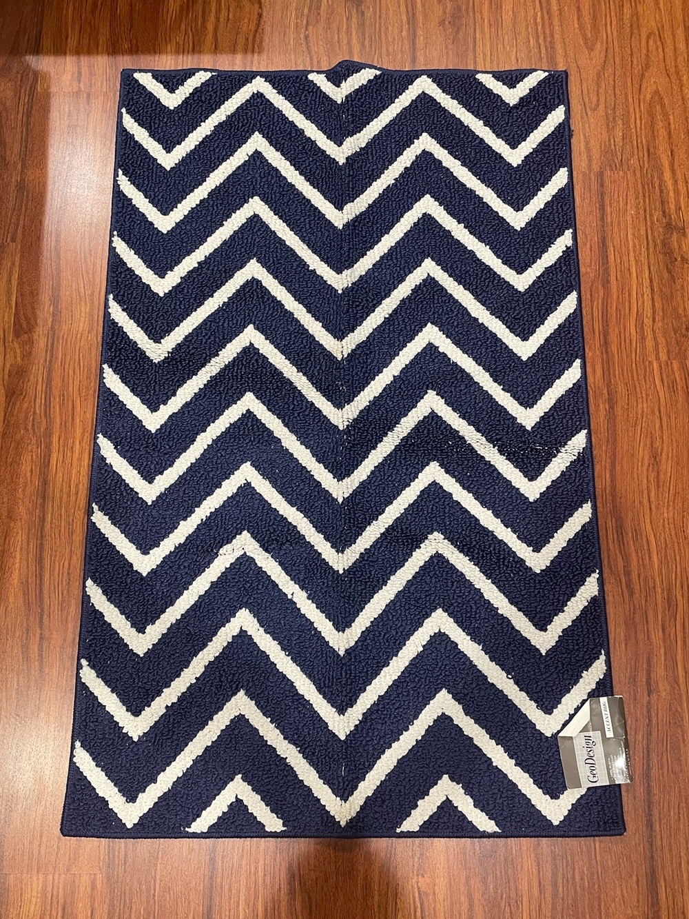 Accent Rug 20x30 Blue And White Geo Design Made In USA 48”x30” Skid Resistant